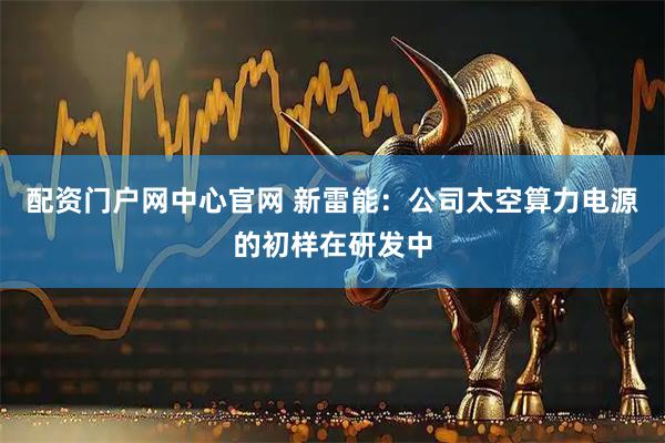 配资门户网中心官网 新雷能：公司太空算力电源的初样在研发中